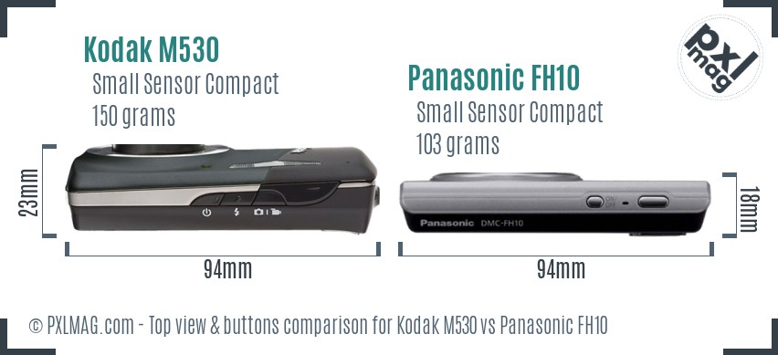 Kodak M530 vs Panasonic FH10 top view buttons comparison