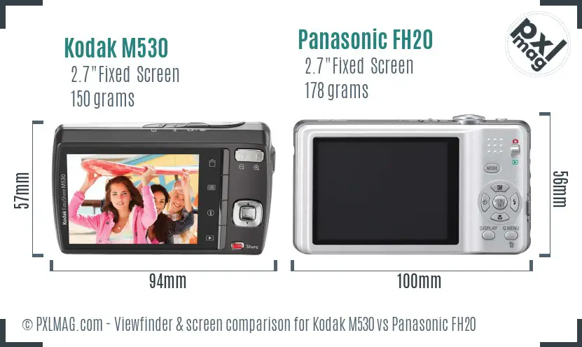 Kodak M530 vs Panasonic FH20 Screen and Viewfinder comparison