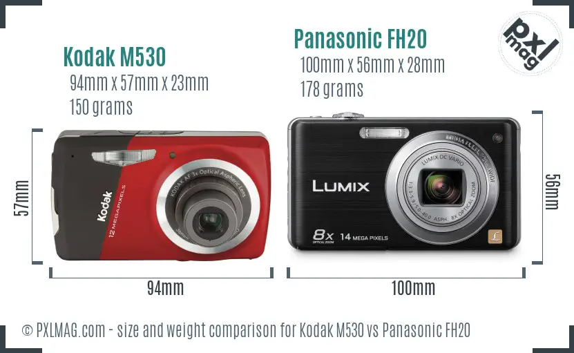 Kodak M530 vs Panasonic FH20 size comparison