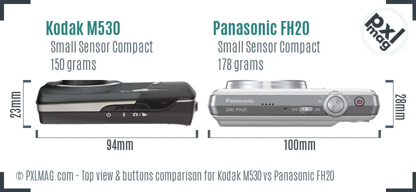 Kodak M530 vs Panasonic FH20 top view buttons comparison