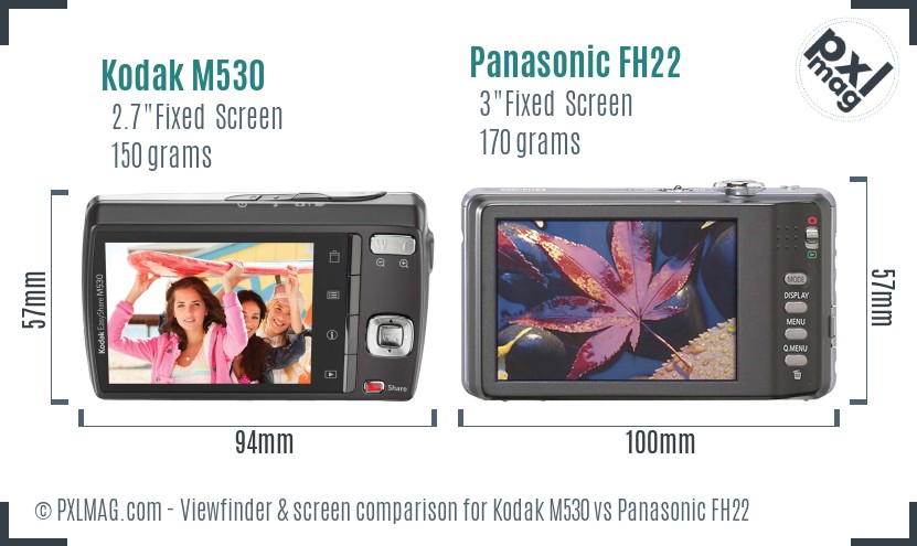 Kodak M530 vs Panasonic FH22 Screen and Viewfinder comparison