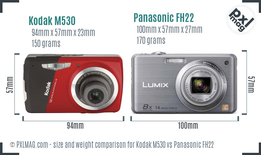 Kodak M530 vs Panasonic FH22 size comparison