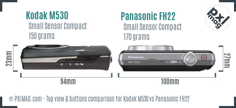 Kodak M530 vs Panasonic FH22 top view buttons comparison