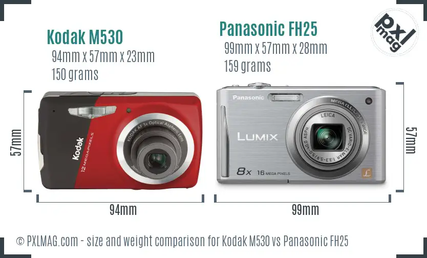 Kodak M530 vs Panasonic FH25 size comparison