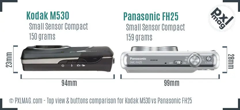 Kodak M530 vs Panasonic FH25 top view buttons comparison