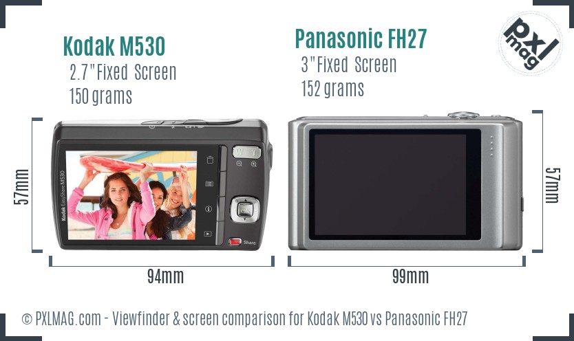 Kodak M530 vs Panasonic FH27 Screen and Viewfinder comparison