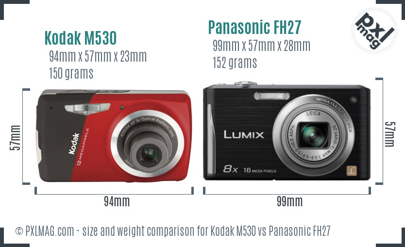 Kodak M530 vs Panasonic FH27 size comparison