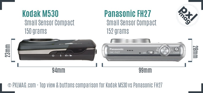 Kodak M530 vs Panasonic FH27 top view buttons comparison