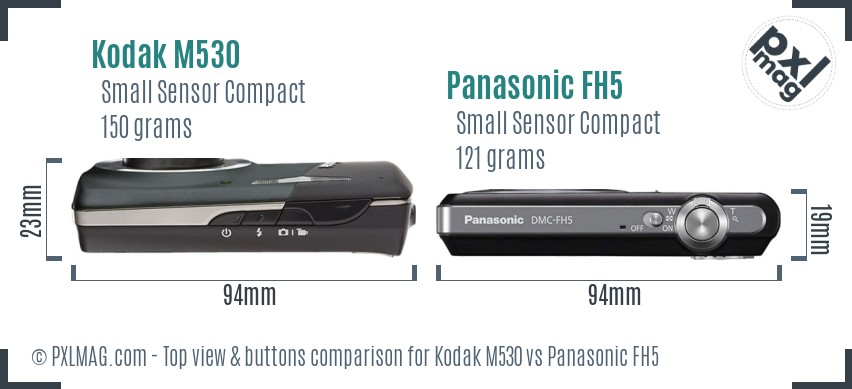 Kodak M530 vs Panasonic FH5 top view buttons comparison