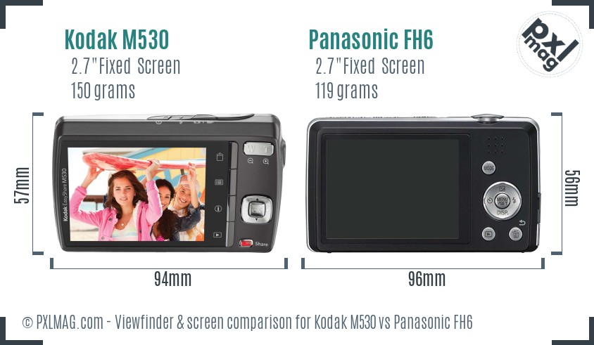 Kodak M530 vs Panasonic FH6 Screen and Viewfinder comparison