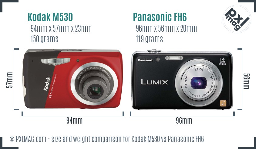 Kodak M530 vs Panasonic FH6 size comparison