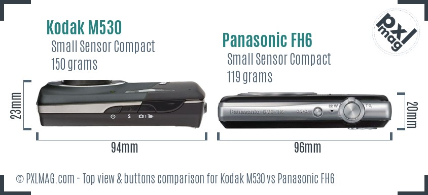 Kodak M530 vs Panasonic FH6 top view buttons comparison