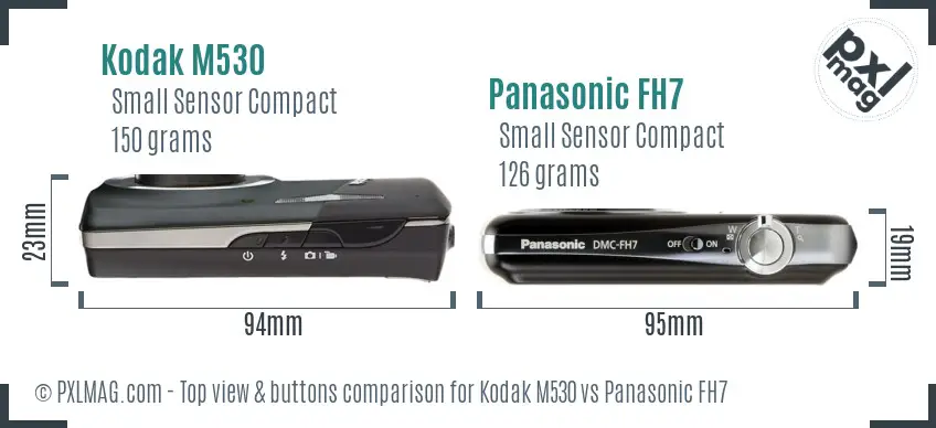 Kodak M530 vs Panasonic FH7 top view buttons comparison Kodak M530 vs Panasonic FH7 top view buttons comparison