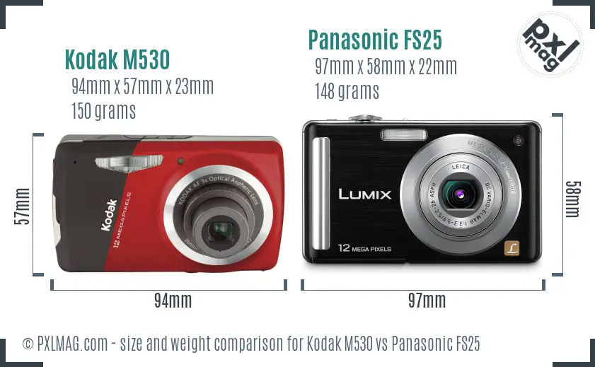 Kodak M530 vs Panasonic FS25 size comparison
