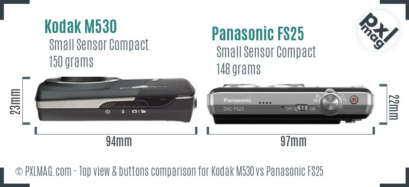 Kodak M530 vs Panasonic FS25 top view buttons comparison