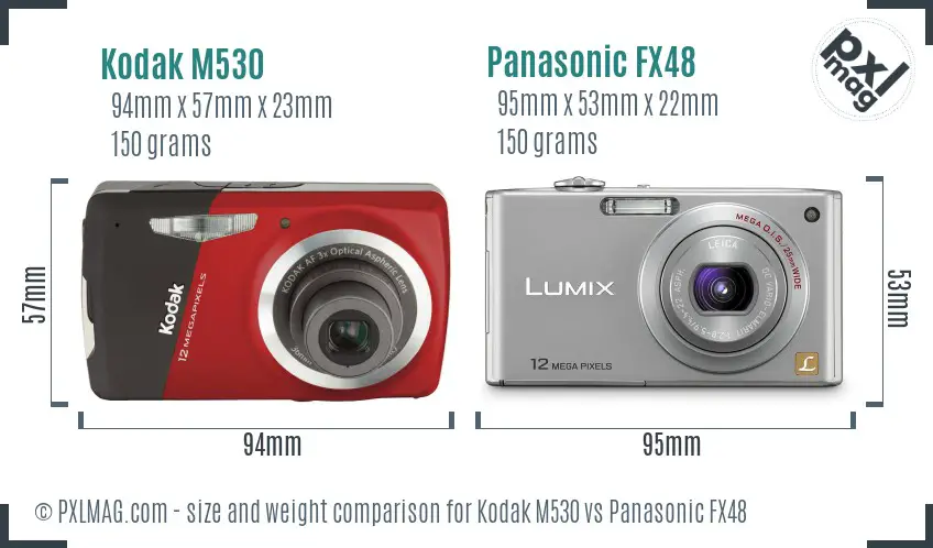 Kodak M530 vs Panasonic FX48 size comparison