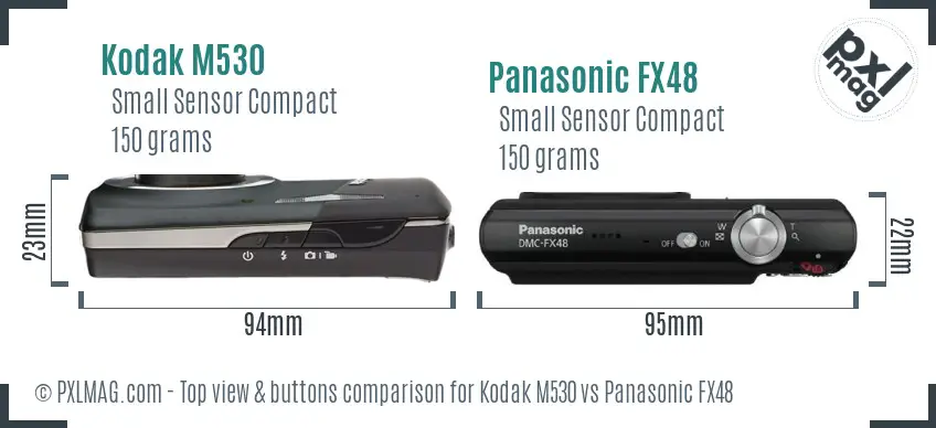Kodak M530 vs Panasonic FX48 top view buttons comparison