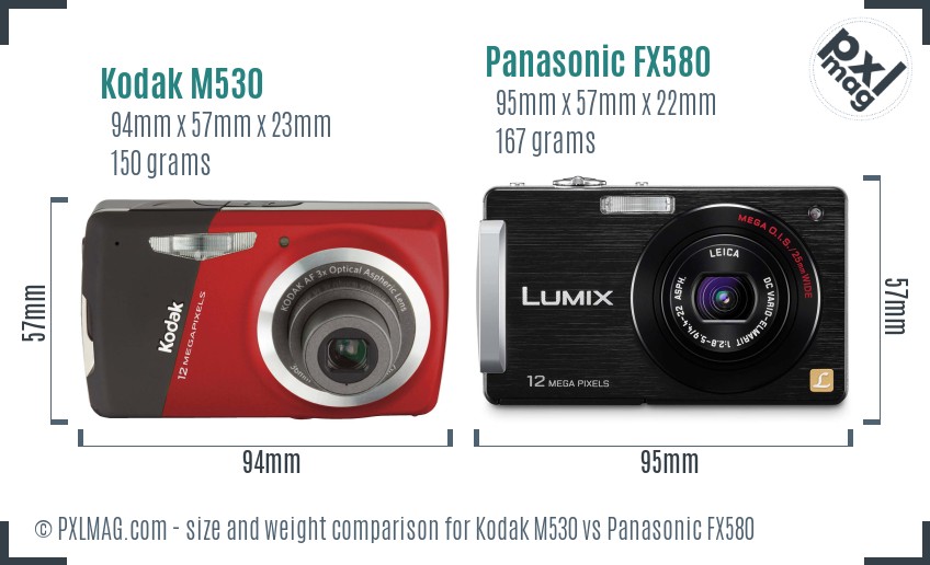Kodak M530 vs Panasonic FX580 size comparison