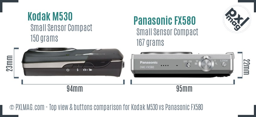 Kodak M530 vs Panasonic FX580 top view buttons comparison