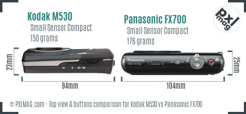 Kodak M530 vs Panasonic FX700 top view buttons comparison Kodak M530 vs Panasonic FX700 top view buttons comparison