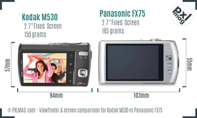 Kodak M530 vs Panasonic FX75 Screen and Viewfinder comparison