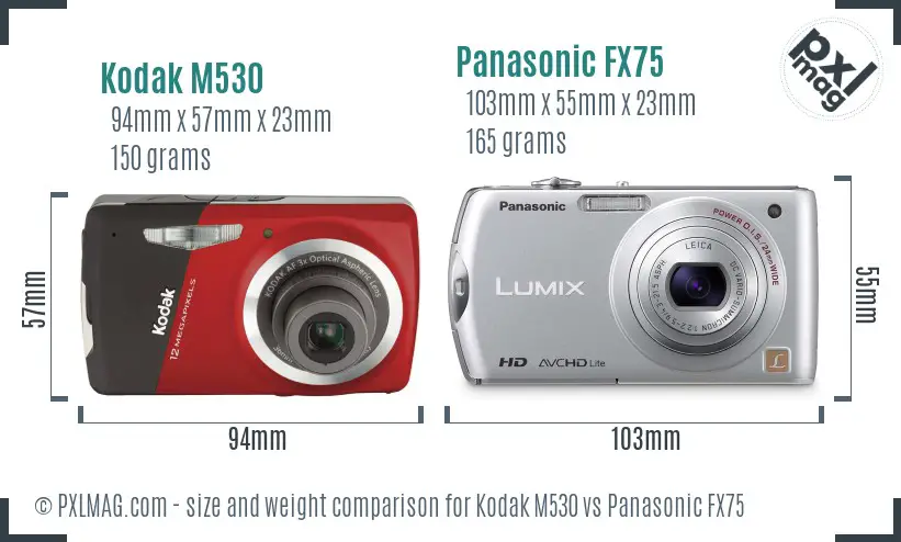 Kodak M530 vs Panasonic FX75 size comparison