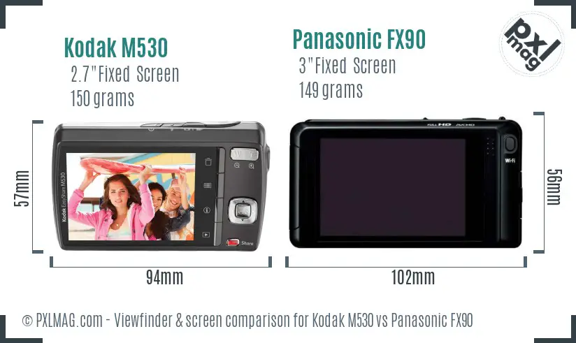 Kodak M530 vs Panasonic FX90 Screen and Viewfinder comparison