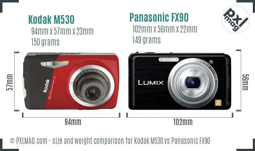 Kodak M530 vs Panasonic FX90 size comparison