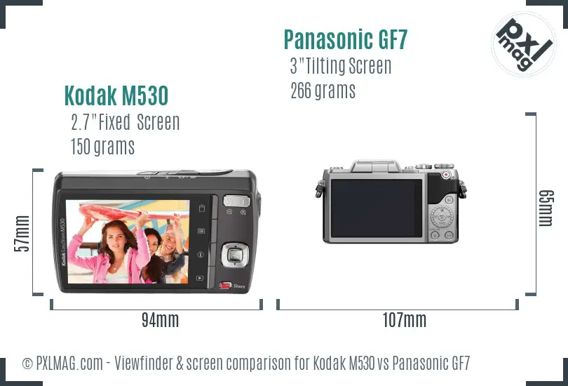 Kodak M530 vs Panasonic GF7 Screen and Viewfinder comparison