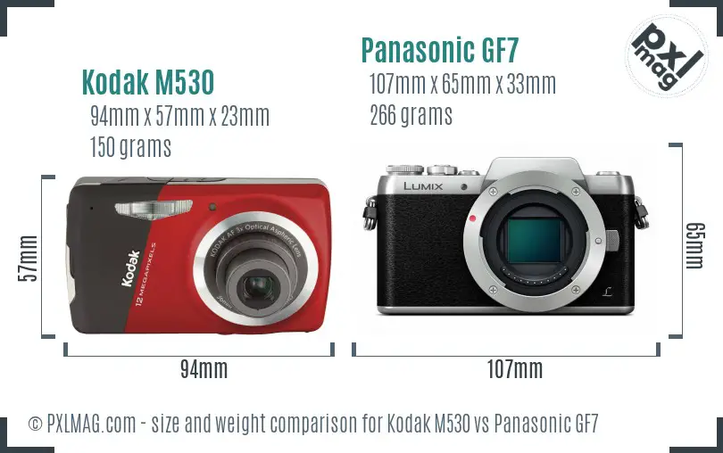 Kodak M530 vs Panasonic GF7 size comparison