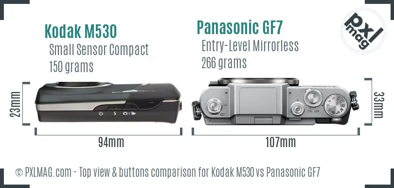 Kodak M530 vs Panasonic GF7 top view buttons comparison