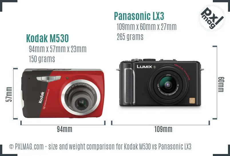 Kodak M530 vs Panasonic LX3 size comparison