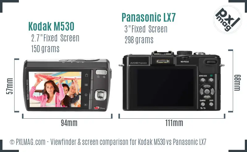 Kodak M530 vs Panasonic LX7 Screen and Viewfinder comparison