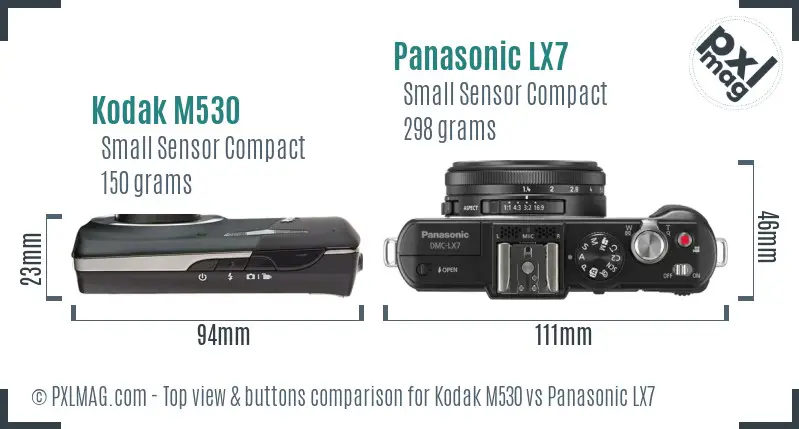 Kodak M530 vs Panasonic LX7 top view buttons comparison