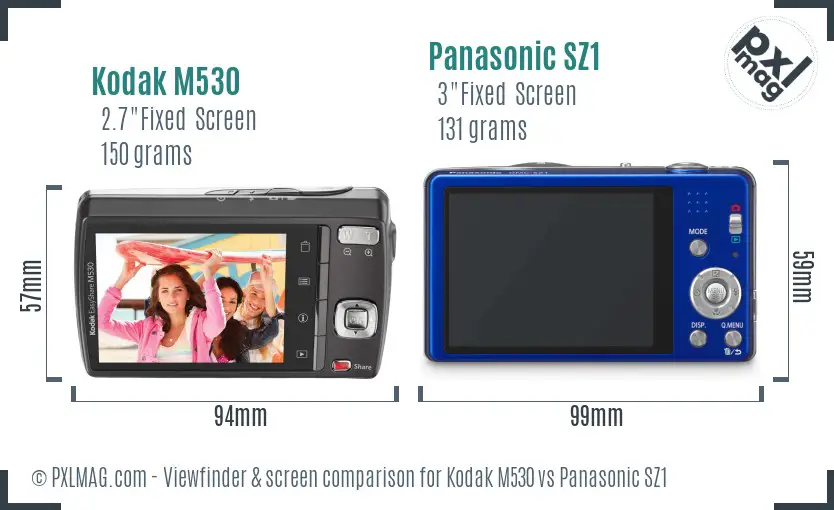 Kodak M530 vs Panasonic SZ1 Screen and Viewfinder comparison Kodak M530 vs Panasonic SZ1 Screen and Viewfinder comparison