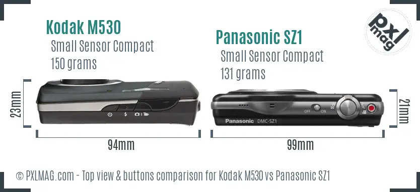 Kodak M530 vs Panasonic SZ1 top view buttons comparison Kodak M530 vs Panasonic SZ1 top view buttons comparison