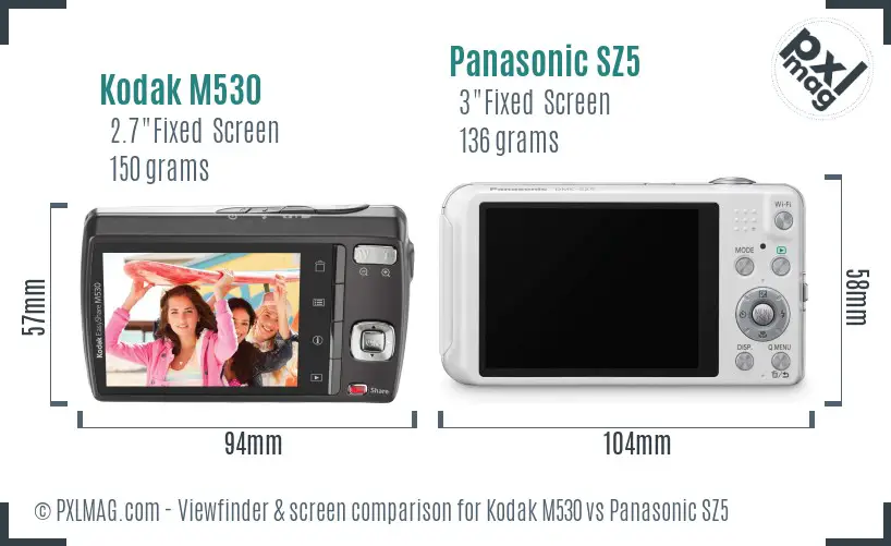 Kodak M530 vs Panasonic SZ5 Screen and Viewfinder comparison Kodak M530 vs Panasonic SZ5 Screen and Viewfinder comparison