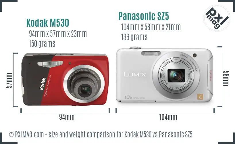Kodak M530 vs Panasonic SZ5 size comparison Kodak M530 vs Panasonic SZ5 size comparison