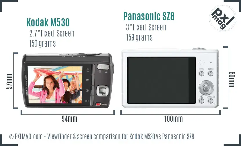 Kodak M530 vs Panasonic SZ8 Screen and Viewfinder comparison