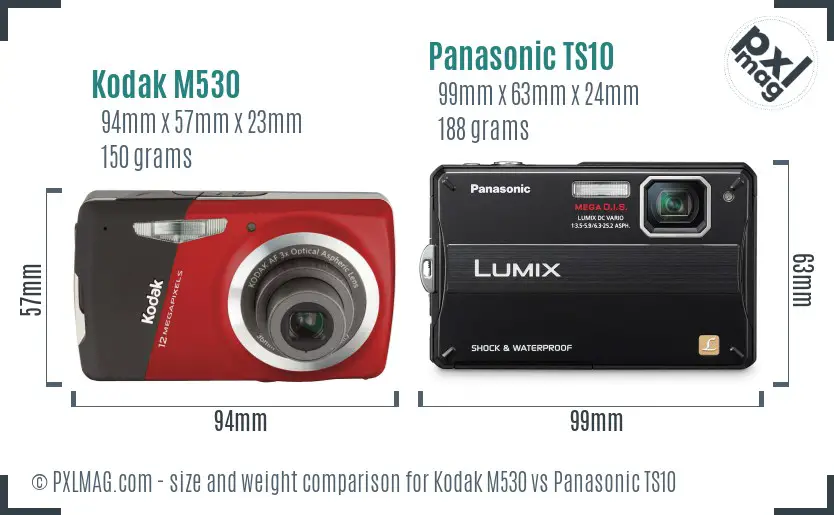 Kodak M530 vs Panasonic TS10 size comparison