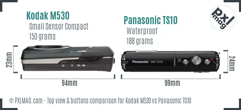 Kodak M530 vs Panasonic TS10 top view buttons comparison