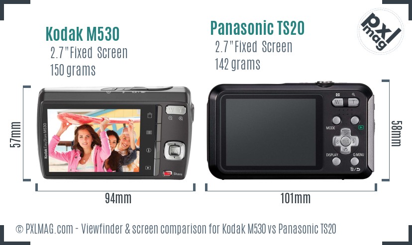 Kodak M530 vs Panasonic TS20 Screen and Viewfinder comparison