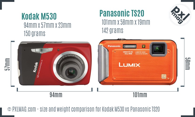 Kodak M530 vs Panasonic TS20 size comparison
