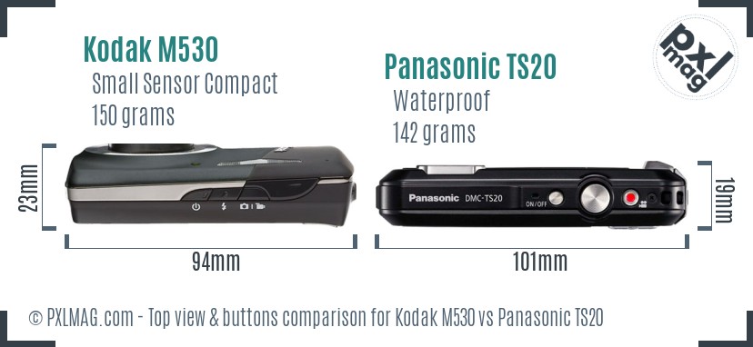 Kodak M530 vs Panasonic TS20 top view buttons comparison