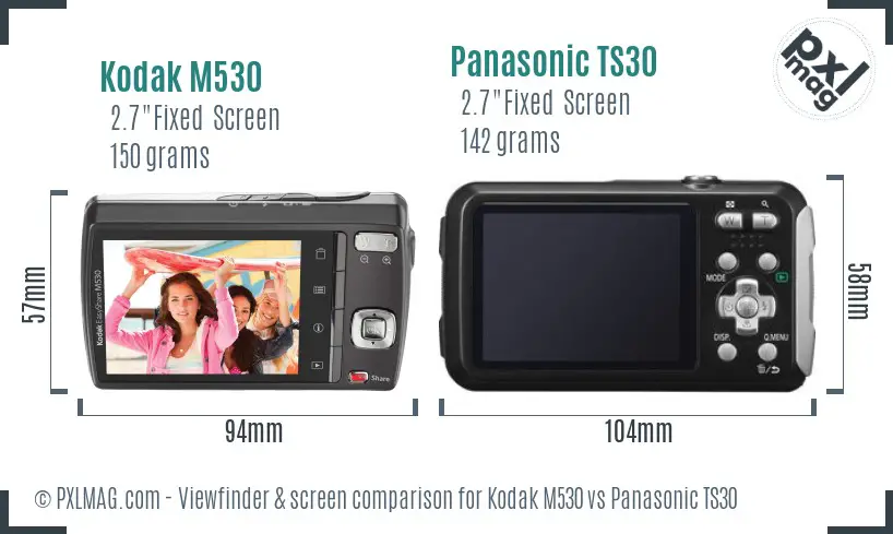 Kodak M530 vs Panasonic TS30 Screen and Viewfinder comparison