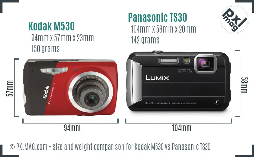 Kodak M530 vs Panasonic TS30 size comparison