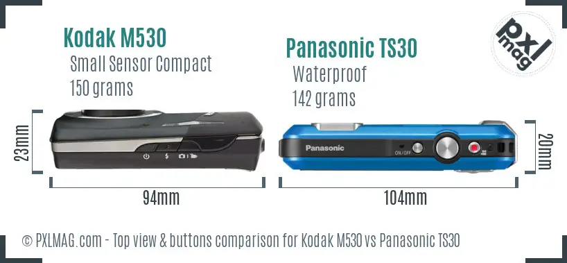 Kodak M530 vs Panasonic TS30 top view buttons comparison