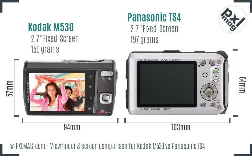 Kodak M530 vs Panasonic TS4 Screen and Viewfinder comparison