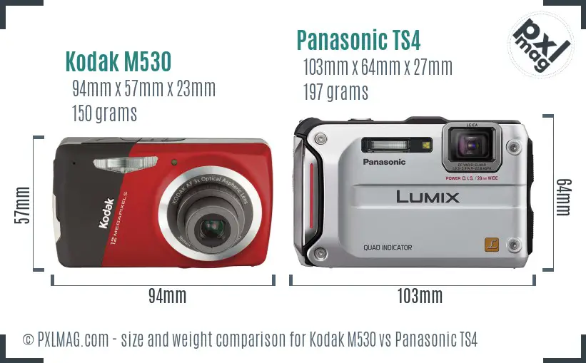 Kodak M530 vs Panasonic TS4 size comparison
