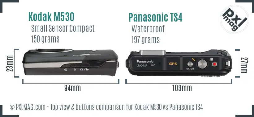 Kodak M530 vs Panasonic TS4 top view buttons comparison